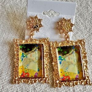 Framed Art Earrings | Gustav Klimt The Kiss Dangle Statement Jewelry